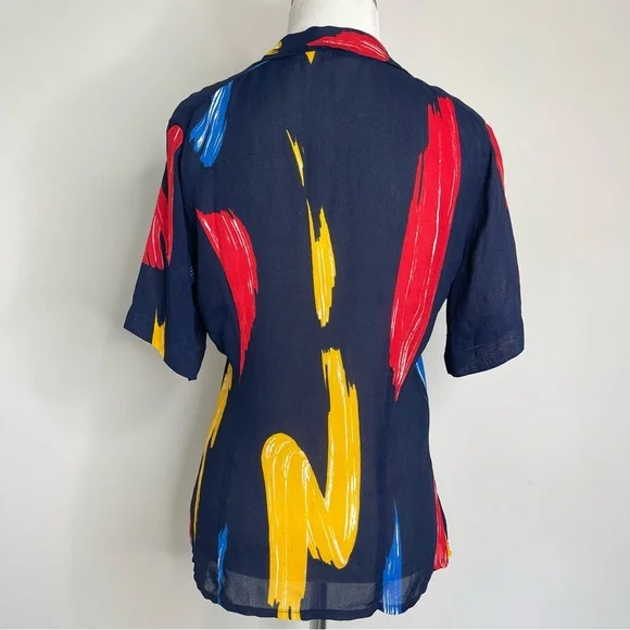 Vintage 1970s Christian Dior Paint brush strokes semi sheer button up blouse top - Picture 7 of 15